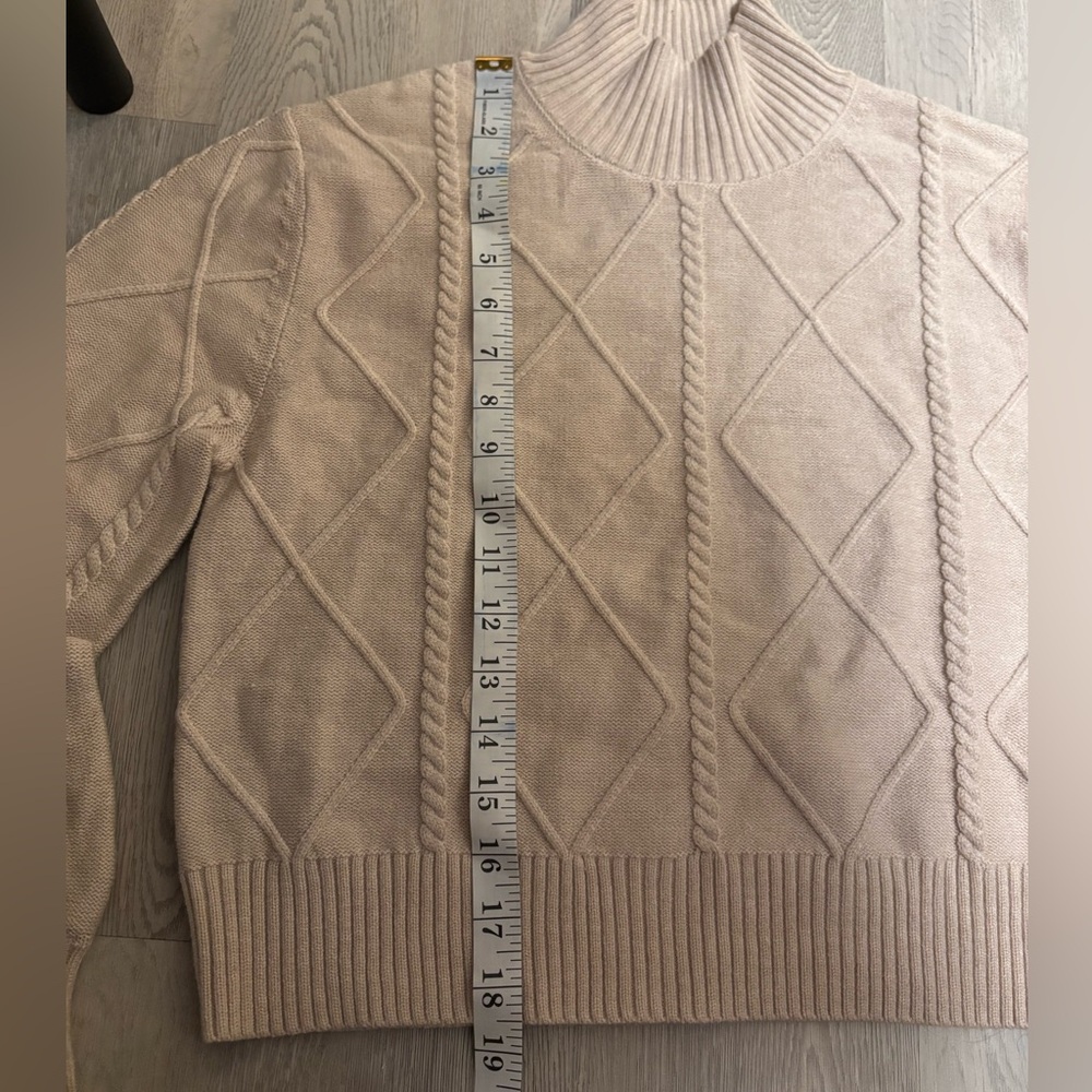 Twik Beige Cable Knit Mock Neck Turtleneck Sweater - Picture 3 of 5